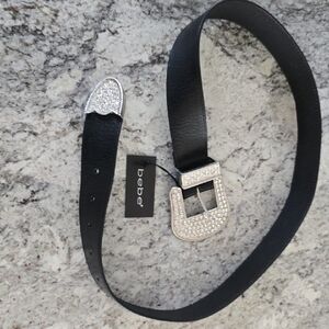 Vintage NWT Bebe Black Leather Belt with Sparkling Silver Buckle SIZE M/L